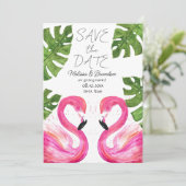 Roze Flamingo Strand Tropische Bladeren Huwelijk Kaart (Staand voorkant)