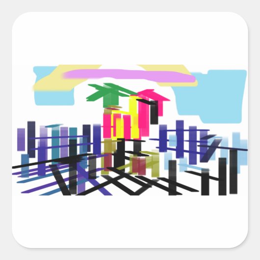 Roze flamingo strand vierkante sticker (Voorkant)