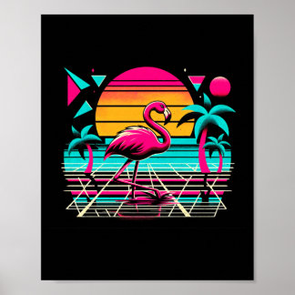 Roze flamingo strand zomer vibes palm tropisch poster
