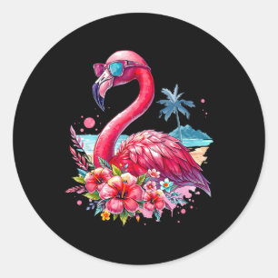 Roze Flamingo Strand Zomer Vibes Palmboom Tropica Ronde Sticker