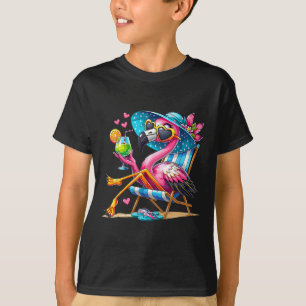 Roze Flamingo Strand Zomer Vibes Palmboom Tropisch T-shirt