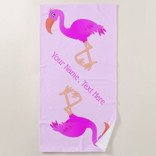 Roze Flamingo Strandhanddoek met Aangepaste Tekst Strandlaken (Voorkant)