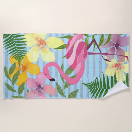 Roze Flamingo Strandlaken (Voorkant)