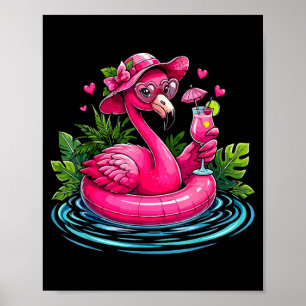 Roze flamingo strandvibes palmboom tropisch poster