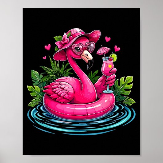 Roze flamingo strandvibes palmboom tropisch poster (Voorkant)