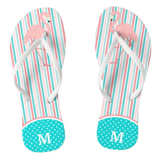 Roze Flamingo Stripe Monogram Teenslippers (Voetbed)