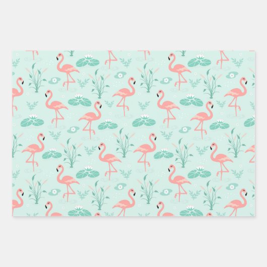 Roze Flamingo Stripes Blauwgroen Accent Al Occasio Inpakpapier Vel (Voorkant)