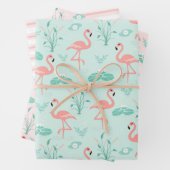 Roze Flamingo Stripes Blauwgroen Accent Al Occasio Inpakpapier Vel (In situ)