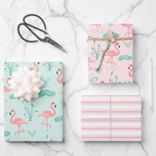 Roze Flamingo Stripes Blauwgroen Accent Al Occasio Inpakpapier Vel (Voorkant)