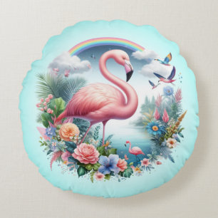 Roze Flamingo Sublimatie Rond Kussen