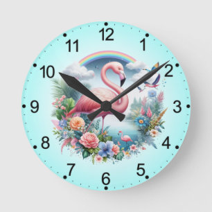 Roze Flamingo Sublimatie Ronde Klok