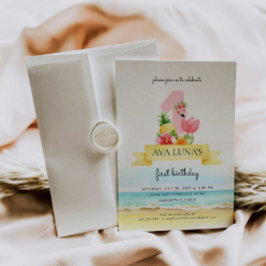 Roze flamingo Summer Girl 1e verjaardag Kaart