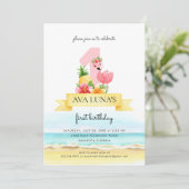 Roze flamingo Summer Girl 1e verjaardag Kaart (Staand voorkant)