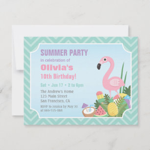 Roze Flamingo Summer Luau Birthday Party Invites Kaart