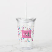 Roze Flamingo Summer Tropical Monogram Aangepast Acryl Drinkbeker (Voorkant)