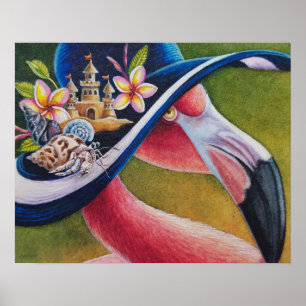 Roze Flamingo Sun Pet Hermit Crab Waterverf 16x20 Poster