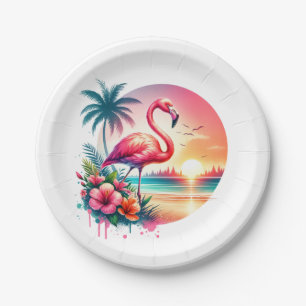 Roze Flamingo Sunset Clipart Papieren Bordje