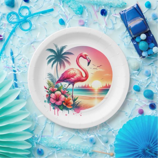 Roze Flamingo Sunset Clipart Papieren Bordje (Feest)