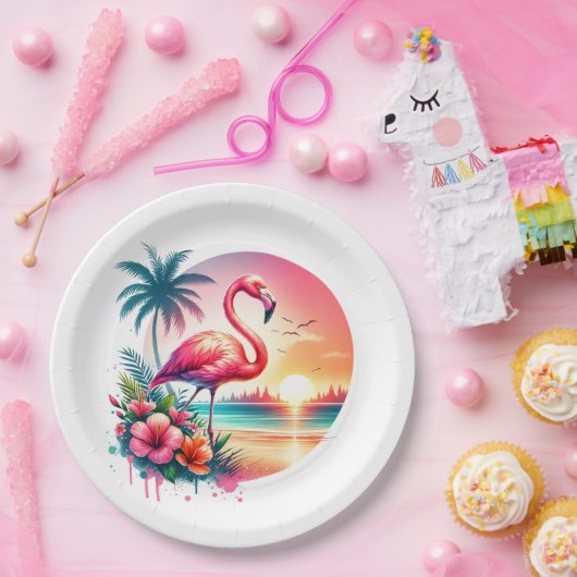 Roze Flamingo Sunset Clipart Papieren Bordje (Feest)