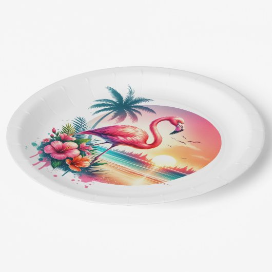 Roze Flamingo Sunset Clipart Papieren Bordje (Gekanteld)
