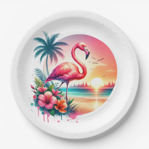 Roze Flamingo Sunset Clipart Papieren Bordje