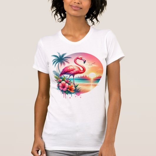 Roze Flamingo Sunset Clipart T-shirt (Voorkant)