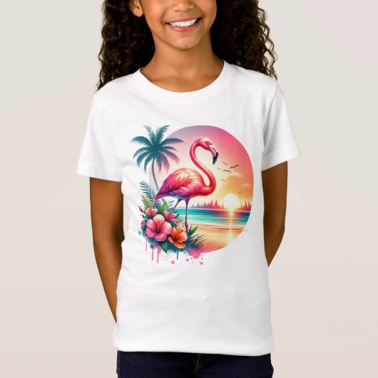 Roze Flamingo Sunset Clipart T-shirt (Voorkant)