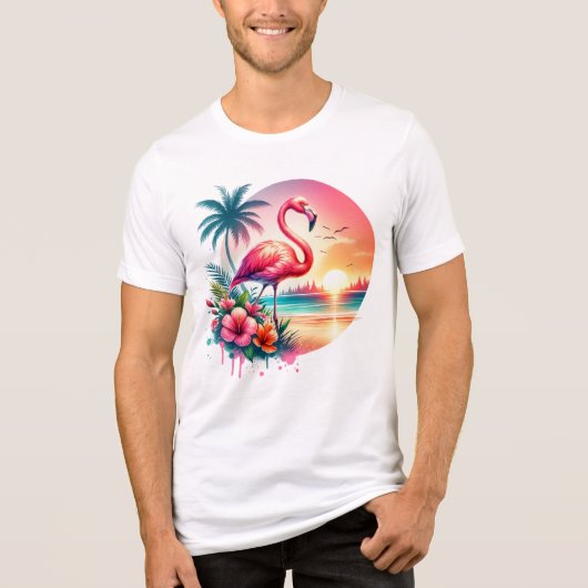 Roze Flamingo Sunset Clipart Tri-Blend Shirt (Voorkant)