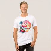 Roze Flamingo Sunset Clipart Tri-Blend Shirt (Voorkant volledig)