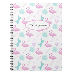 Roze Flamingo Teal Cactus Personaliseer Naam Notitieboek