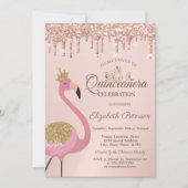 Roze Flamingo, Tiara, Roos Gold Drives Quinceañera Kaart (Voorkant)