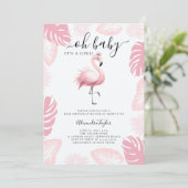 Roze Flamingo Tiara Tropical Leaf Meisje Baby show Kaart (Staand voorkant)