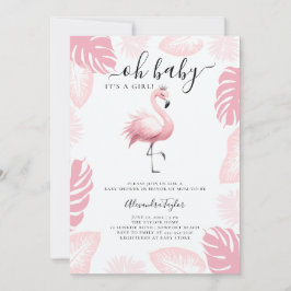 Roze Flamingo Tiara Tropical Leaf Meisje Baby show Kaart