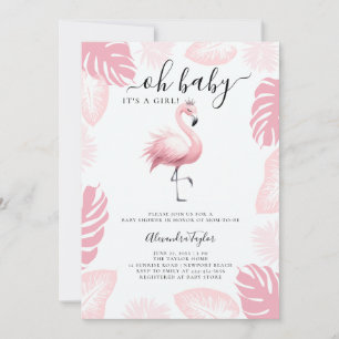 Roze Flamingo Tiara Tropical Leaf Meisje Baby show Kaart