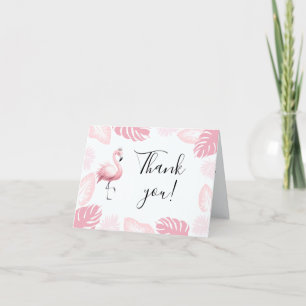 Roze Flamingo Tiara Tropisch blad Elegant Modern Bedankkaart