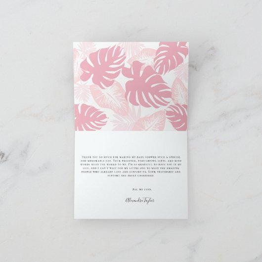 Roze Flamingo Tiara Tropisch blad Elegant Modern Bedankkaart (Binnen)