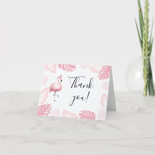 Roze Flamingo Tiara Tropisch blad Elegant Modern Bedankkaart (Voorkant)