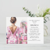 Roze Flamingo Toile Brunch Bruidsuitnodiging Kaart (Staand voorkant)