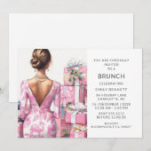 Roze Flamingo Toile Brunch Bruidsuitnodiging Kaart (Voorkant / Achterkant)