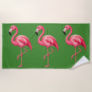 Roze Flamingo Trio op Gras Groen Strandlaken
