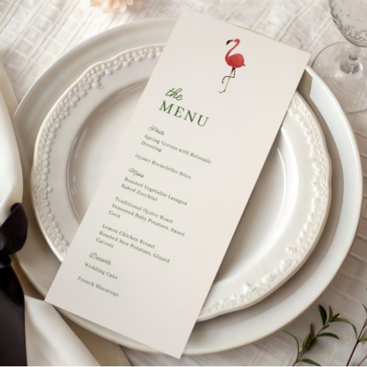 Roze Flamingo Tropen Kust Bruiloft Diner Menu