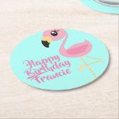 Roze Flamingo Tropical 1e verjaardagsfeestje Onder Ronde Kartonnen Onderzetter (Gebogen)