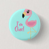 Roze Flamingo Tropical 1st Birthday Button Pin (Voorkant)