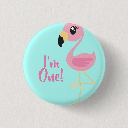 Roze Flamingo Tropical 1st Birthday Button Pin (Voorkant)