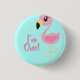 Roze Flamingo Tropical 1st Birthday Button Pin