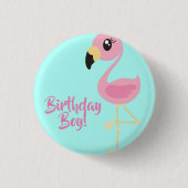 Roze Flamingo Tropical 1st Birthday Button Pin (Voorkant)