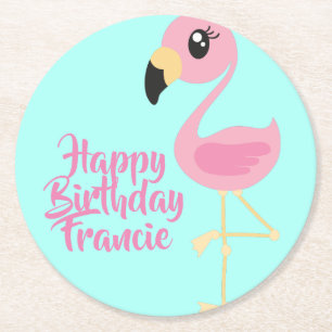 Roze Flamingo Tropical 1st Birthday Party Onderzet Ronde Kartonnen Onderzetter