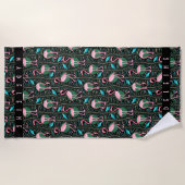 Roze Flamingo Tropical Art Deco Retro Black Custom Strandlaken (Voorkant)