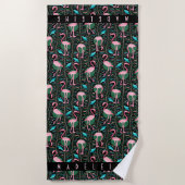 Roze Flamingo Tropical Art Deco Retro Black Custom Strandlaken (Voorkant)