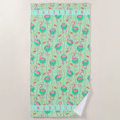 Roze Flamingo Tropical Art Deco Retro Green Custom Strandlaken (Voorkant)